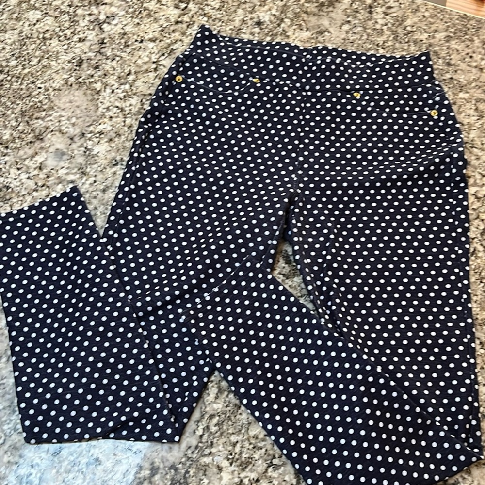 Michael, Michael Kors, Navy Blue w/White Polka Dot, Stretch Ponte Pants, Sz: Med